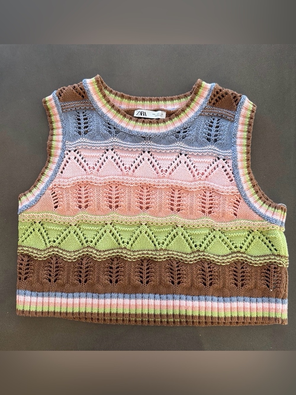 Zara Multicolor Crochet Knit Cropped Sweater Vest Women’s Size Large